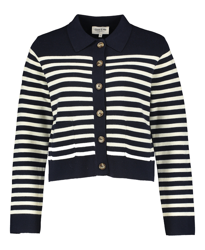 Blauwe gilet met ecru strepen Pam Grace & Mila