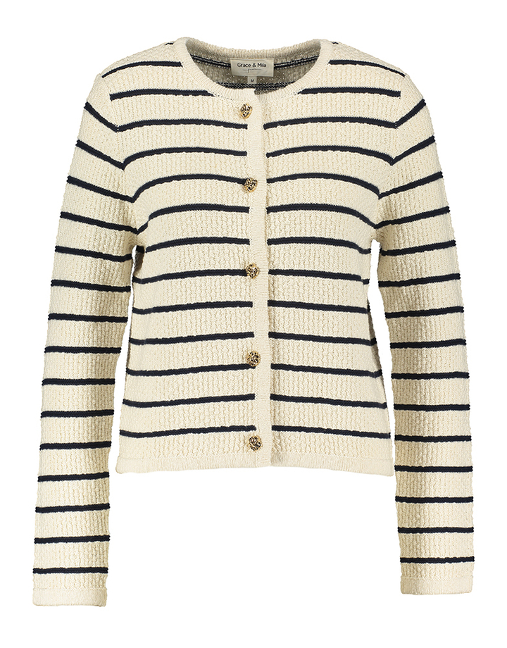Beige gebreide cardigan met blauwe strepen Paca Grace & Mila