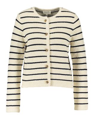 Grace & Mila Beige gebreide cardigan met blauwe strepen Paca