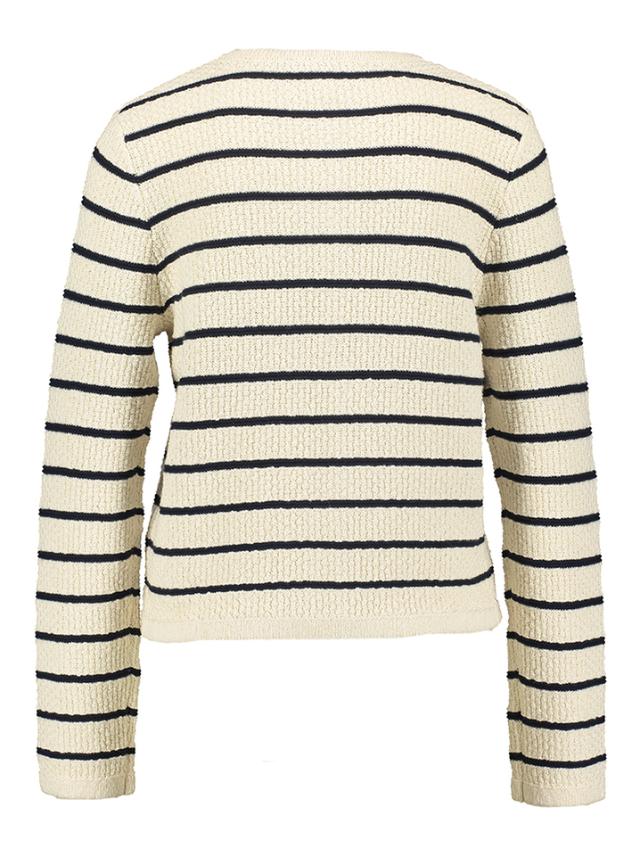 Beige gebreide cardigan met blauwe strepen Paca Grace & Mila