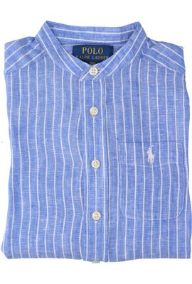 Blauw en wit gestreept linnen hemd (regular fit) met lange mouwen Ralph Lauren