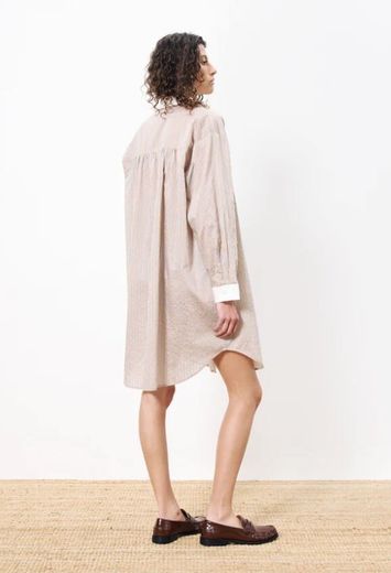 Beige oversized hemdjurk met blauwe strepen Luane FRNCH 