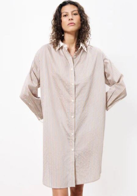 Beige oversized hemdjurk met blauwe strepen Luane FRNCH