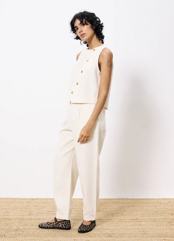 Ecru kleurige broek in structuur Pepita FRNCH