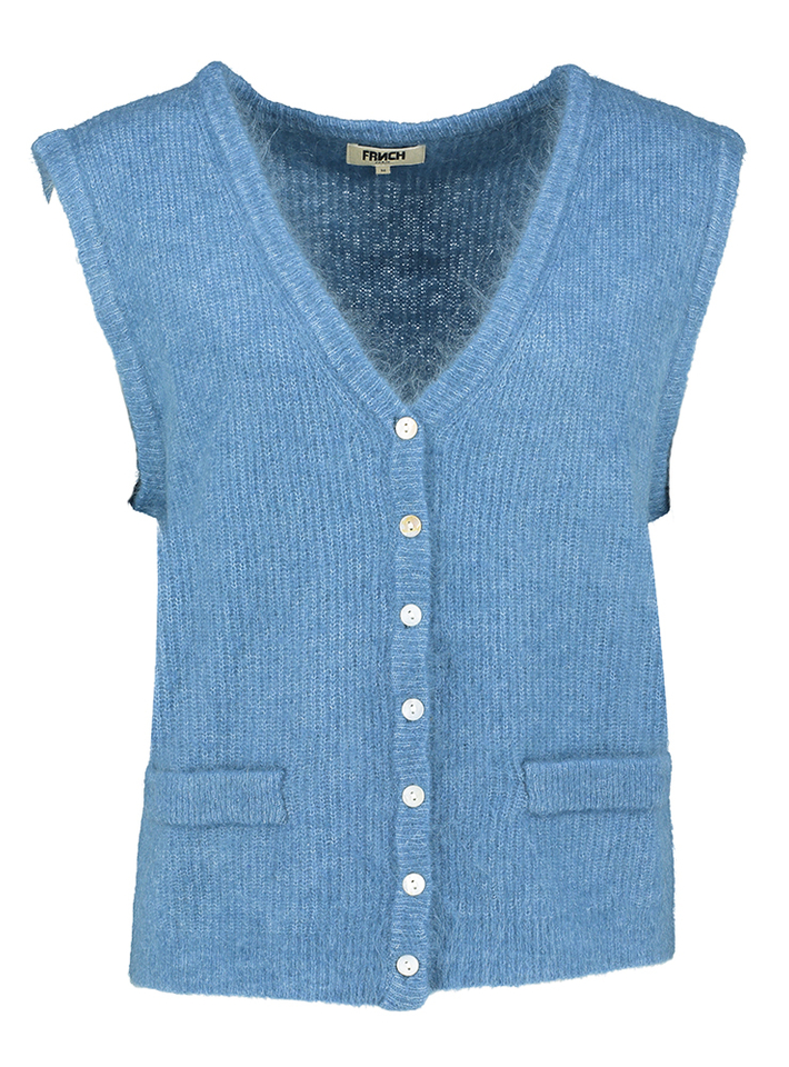 Kobaltblauwe mouwloze gilet met knopen Meliza FRNCH