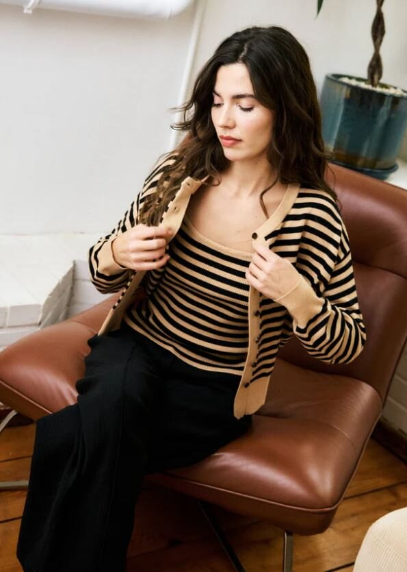 Rose pale gilet met strepen Noumea Frnch 