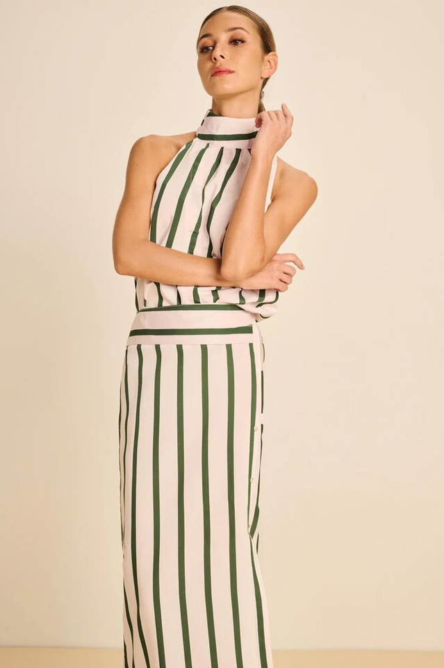 Lichtroze rok met groene strepen en split vooraan Sonora March 23