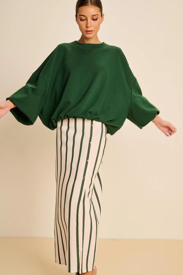 Lichtroze rok met groene strepen en split vooraan Sonora March 23