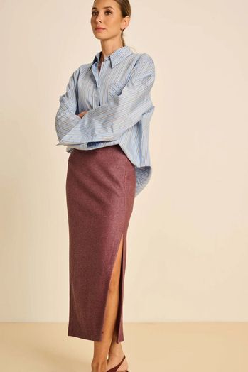Bordeaux halflange rok in structuur Elle March23