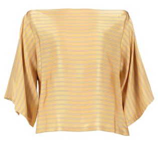 March 23 Gele gestreepte off shoulder bloes