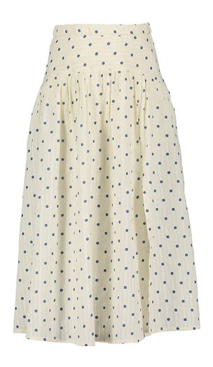 Ecru halflange rok met blauw bollenmotief Hassle Bellerose