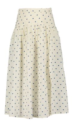 Bellerose Ecru halflange rok met blauw bollenmotief Hassle
