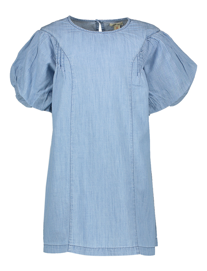 Blauw kleedje in jeans look met pofmouw Warp Bellerose