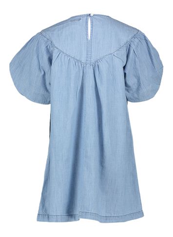 Blauw kleedje in jeans look met pofmouw Warp Bellerose