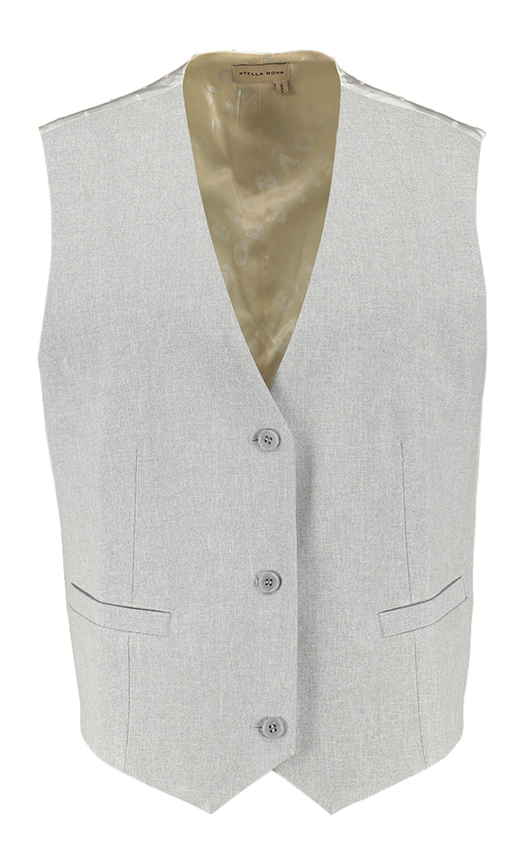 Lichtgrijze gilet met knopen en ecru detail op de achterkant Stella Nova