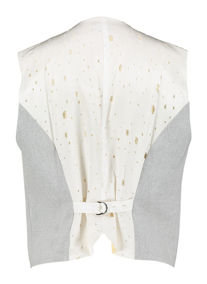 Lichtgrijze gilet met knopen en ecru detail op de achterkant Stella Nova