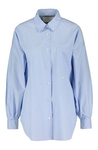 Lichtblauwe katoenen oversized blouse met lichte strepen Giorgia Bellerose