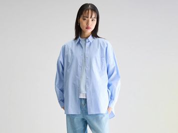 Lichtblauwe katoenen oversized blouse met lichte strepen Giorgia Bellerose