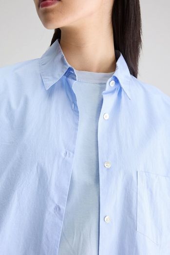 Lichtblauwe katoenen oversized blouse met lichte strepen Giorgia Bellerose