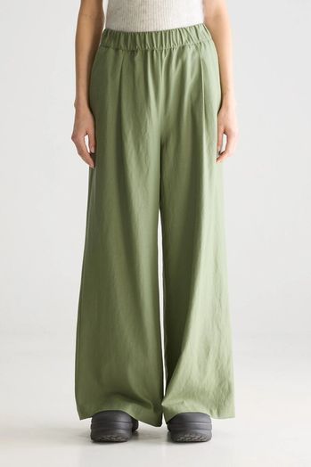 Kaki groene wijde broek met bandplooi Vezza Bellerose 