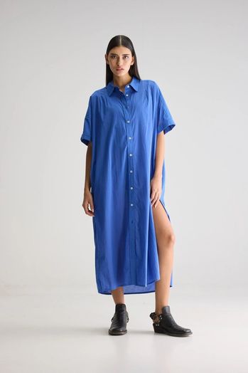 Kobalt blauwe midi hemdjurk Keren Bellerose 