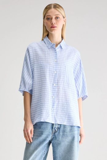 Blauw gestreepte blouse met vlindermouwen Jessie Bellerose