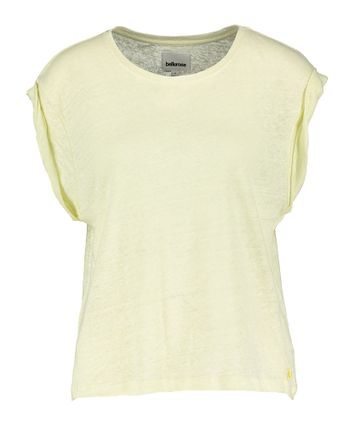 Pastelgele linnen t-shirt met korte mouwen en ronde hals Vlyn Bellerose