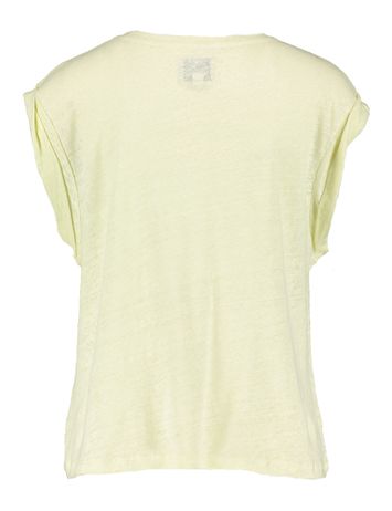 Pastelgele linnen t-shirt met korte mouwen en ronde hals Vlyn Bellerose