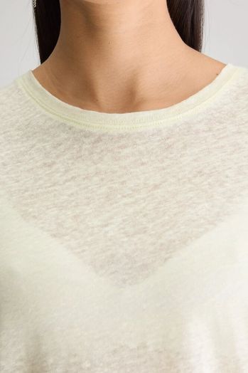 Pastelgele linnen t-shirt met korte mouwen en ronde hals Vlyn Bellerose