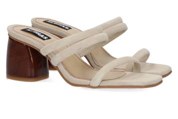 Beige leather instapper met blokhak Indiana stone Alohas 