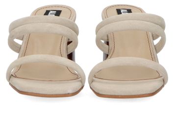 Beige leather instapper met blokhak Indiana stone Alohas 