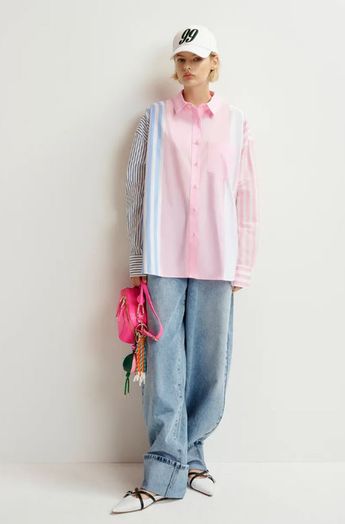 Pink met wit en blauw gestreepte bloes Hemix Essentiel