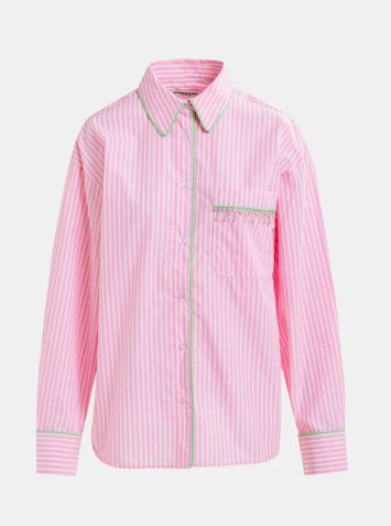 Roze, groen en wit katoenen oversized hemd met stras Hawaii Essentiel