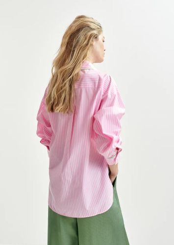 Roze, groen en wit katoenen oversized hemd met stras Hawaii Essentiel
