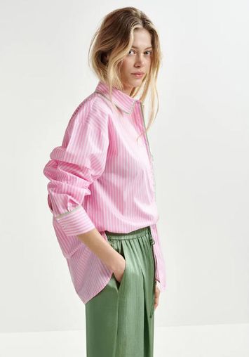 Roze, groen en wit katoenen oversized hemd met stras Hawaii Essentiel