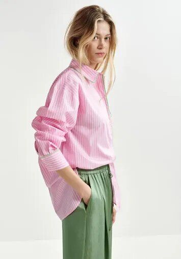 Roze, groen en wit katoenen oversized hemd met stras Hawaii Essentiel