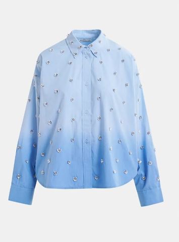 Licht- en donkerblauwe oversized blouse met kleurverloop en pailletten Harkanzas Essentiel