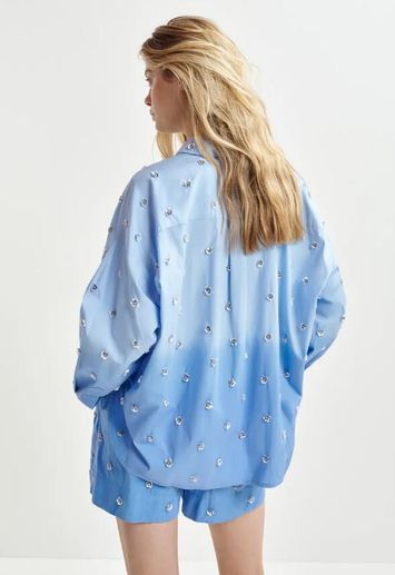 Licht- en donkerblauwe oversized blouse met kleurverloop en pailletten Harkanzas Essentiel
