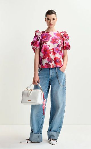 Off-white pink en paarse jacquard bloes Henrietta Essentiel 