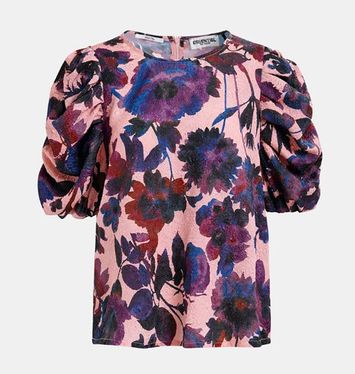Dusty pink, donkerblauwe en paarse  jacquard bloes Henrietta Essentiel 