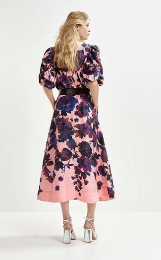 Dusty pink, donkerblauwe en paarse  jacquard bloes Henrietta Essentiel 