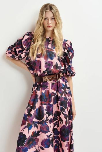 Dusty pink, donkerblauwe en paarse  jacquard bloes Henrietta Essentiel 