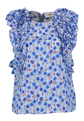 Blauwe zijden bloes met bloemenprint Honour Essentiel 