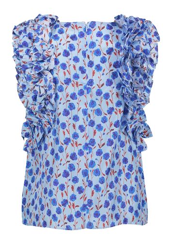 Blauwe zijden bloes met bloemenprint Honour Essentiel 