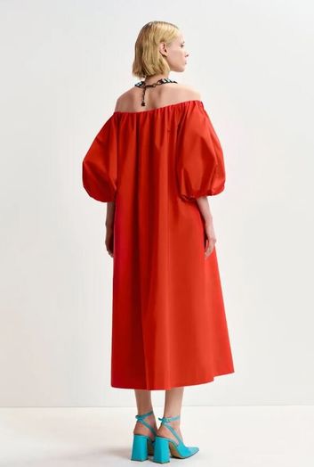 Rode midi-jurk met blote schouders Hamille Essentiel 