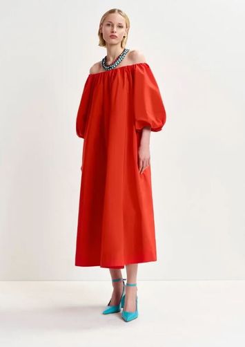 Rode midi-jurk met blote schouders Hamille Essentiel 