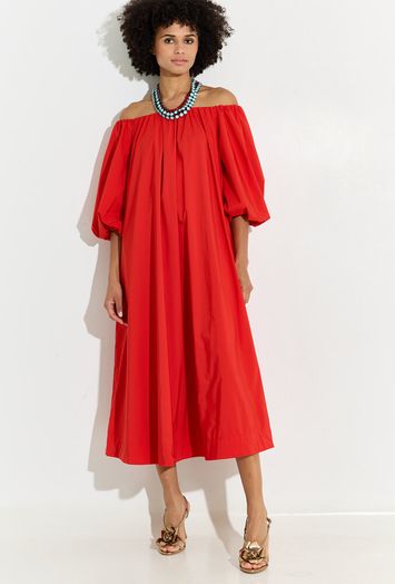 Rode midi-jurk met blote schouders Hamille Essentiel 