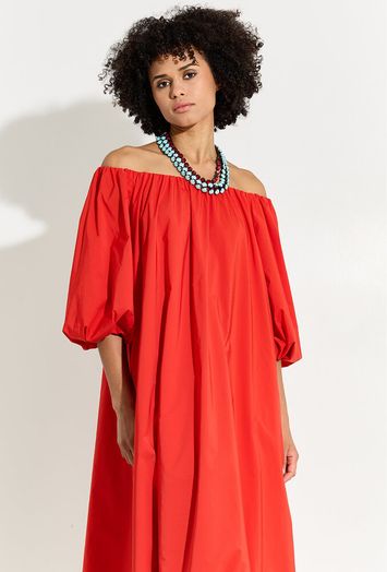 Rode midi-jurk met blote schouders Hamille Essentiel 