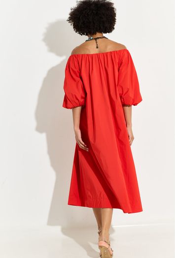 Rode midi-jurk met blote schouders Hamille Essentiel 