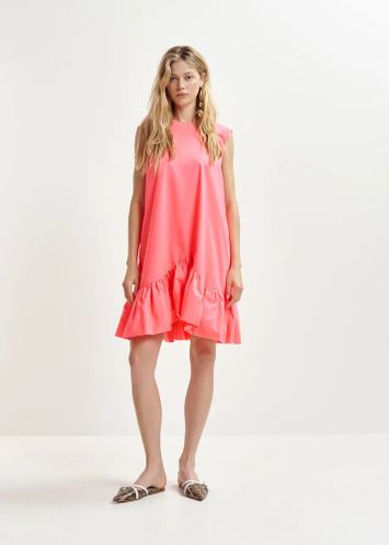 Fluo roze mini-jurk met volants en open rug Hibernate Essentiel